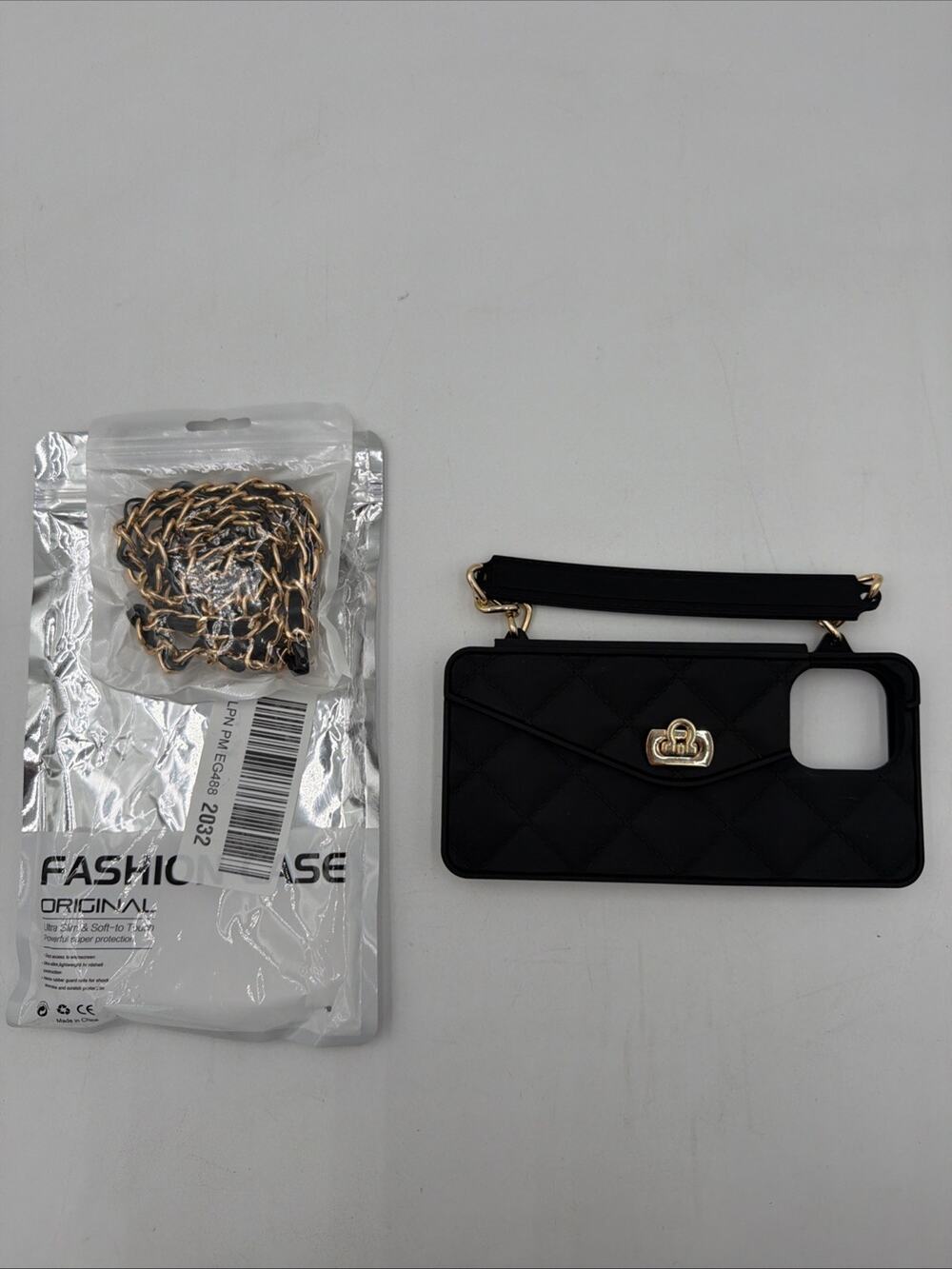For iPhone 13 Crossbody Strap Silicone Handbag Purse Chain Wallet Case - Black